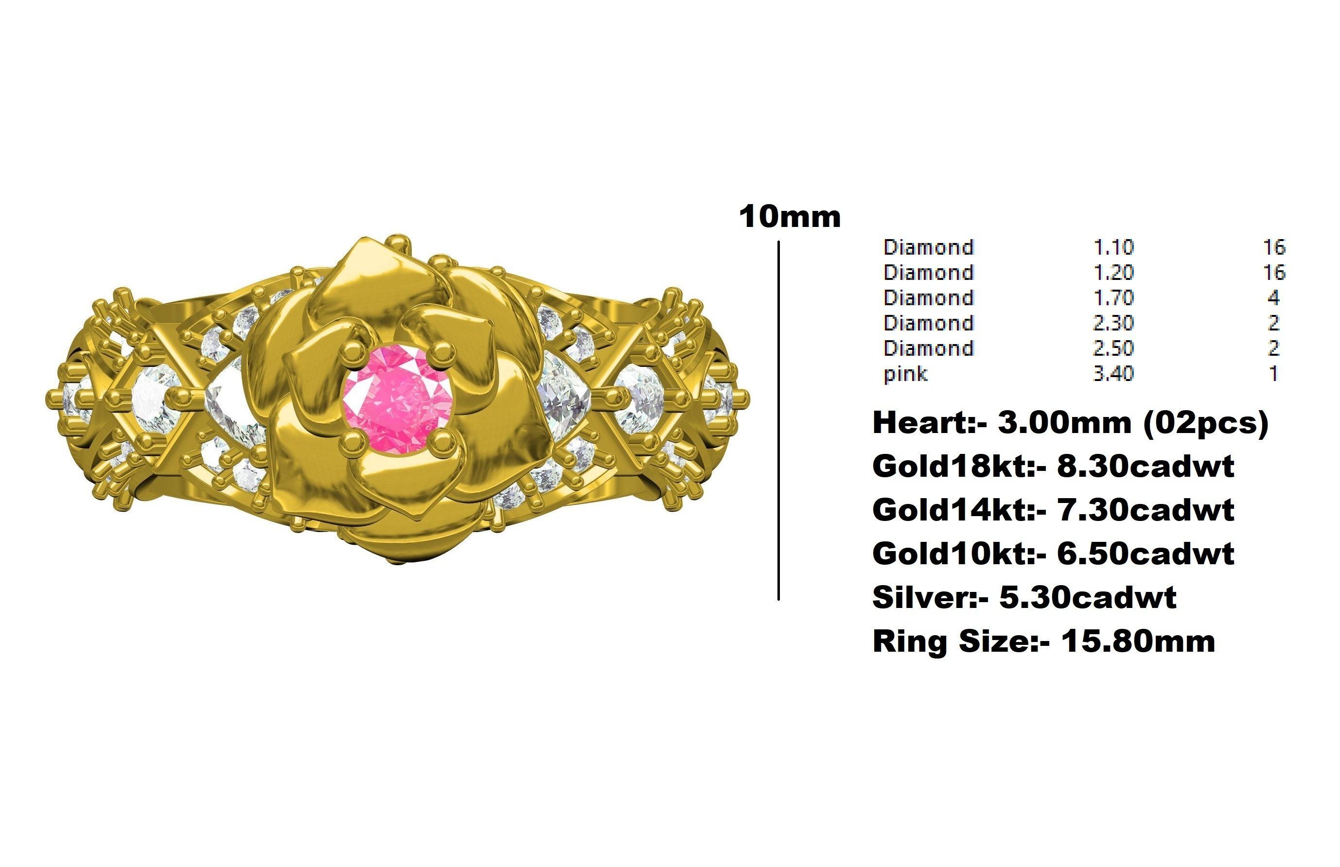 Pink Sapphire Rose Flower Ring for Women 3D print model_12