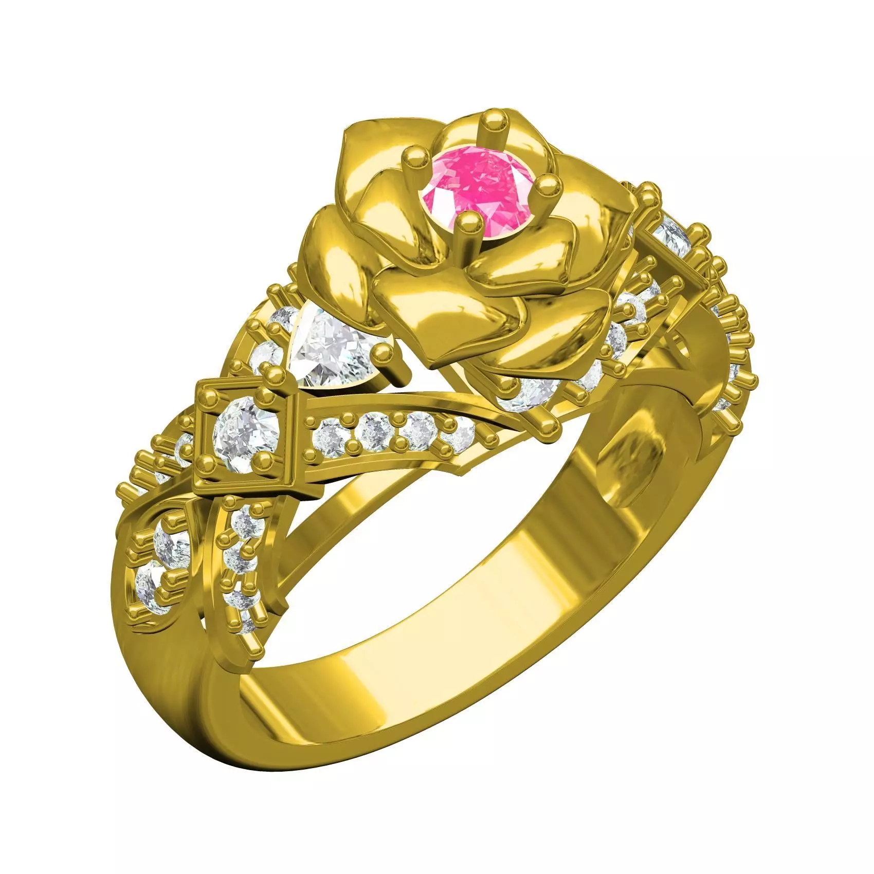 Pink Sapphire Rose Flower Ring for Women 3D print model_0