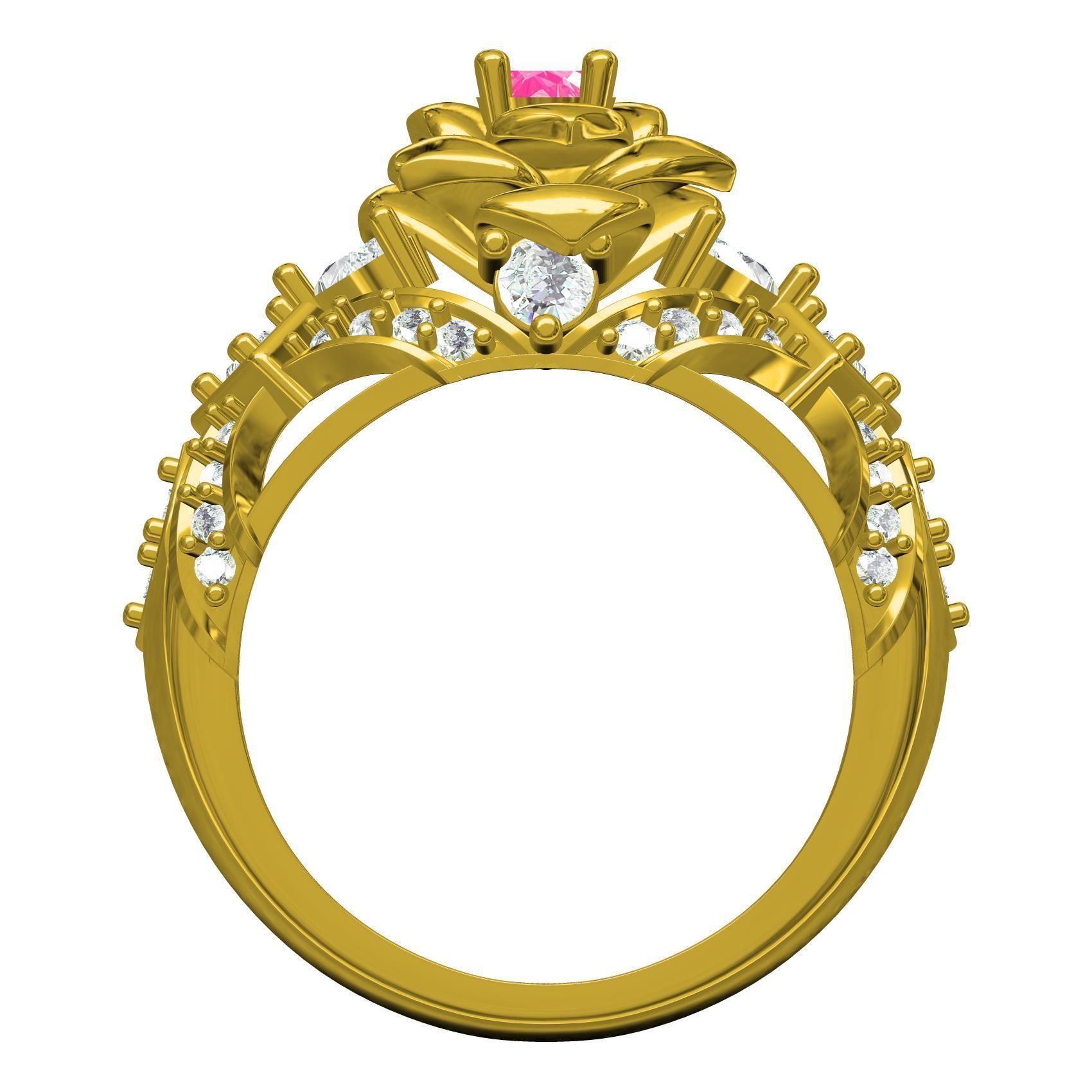 Pink Sapphire Rose Flower Ring for Women 3D print model_4