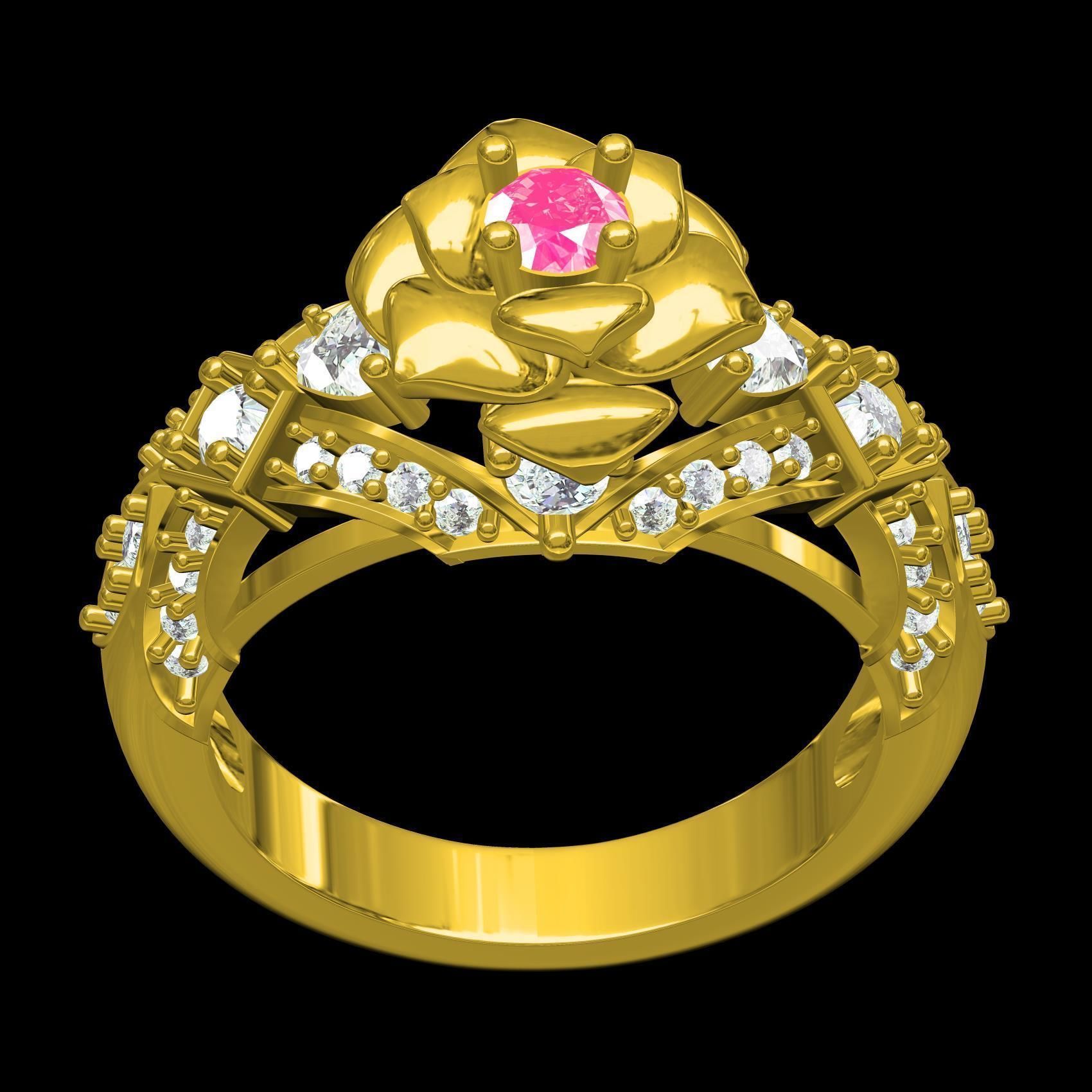 Pink Sapphire Rose Flower Ring for Women 3D print model_9