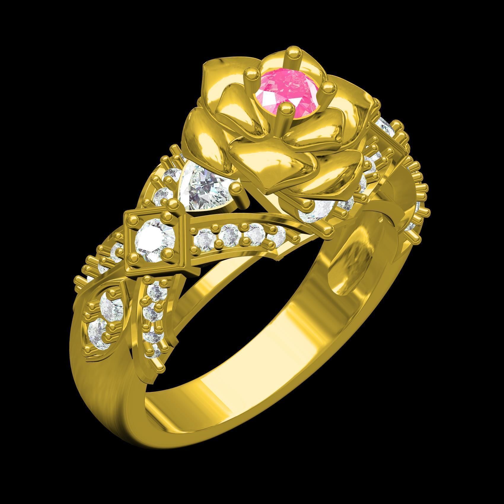 Pink Sapphire Rose Flower Ring for Women 3D print model_11