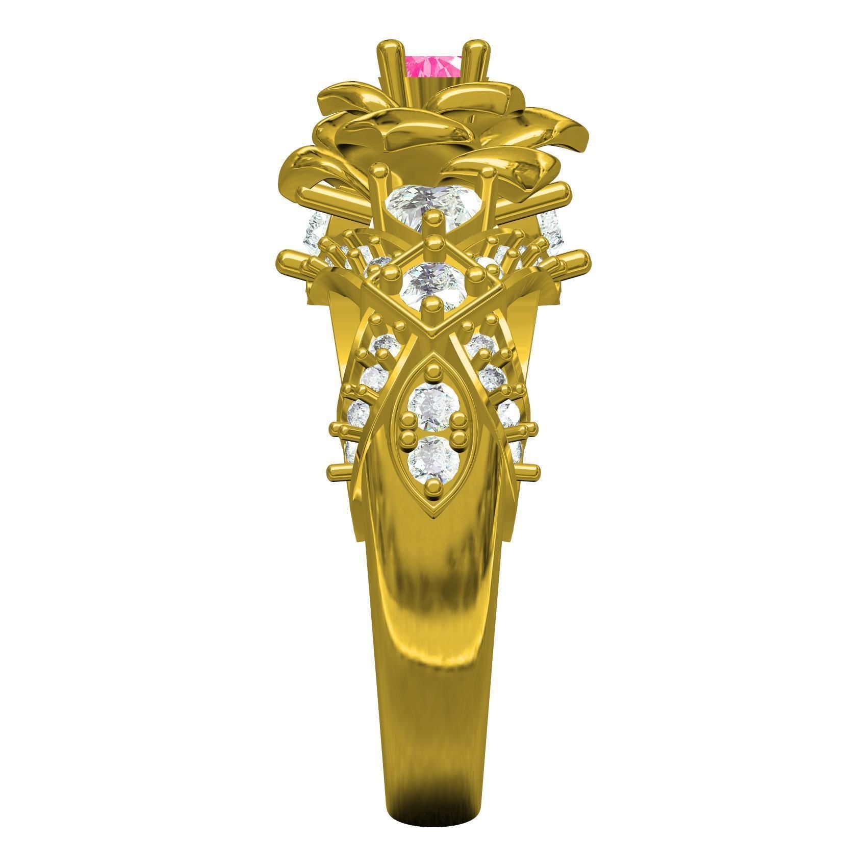 Pink Sapphire Rose Flower Ring for Women 3D print model_5