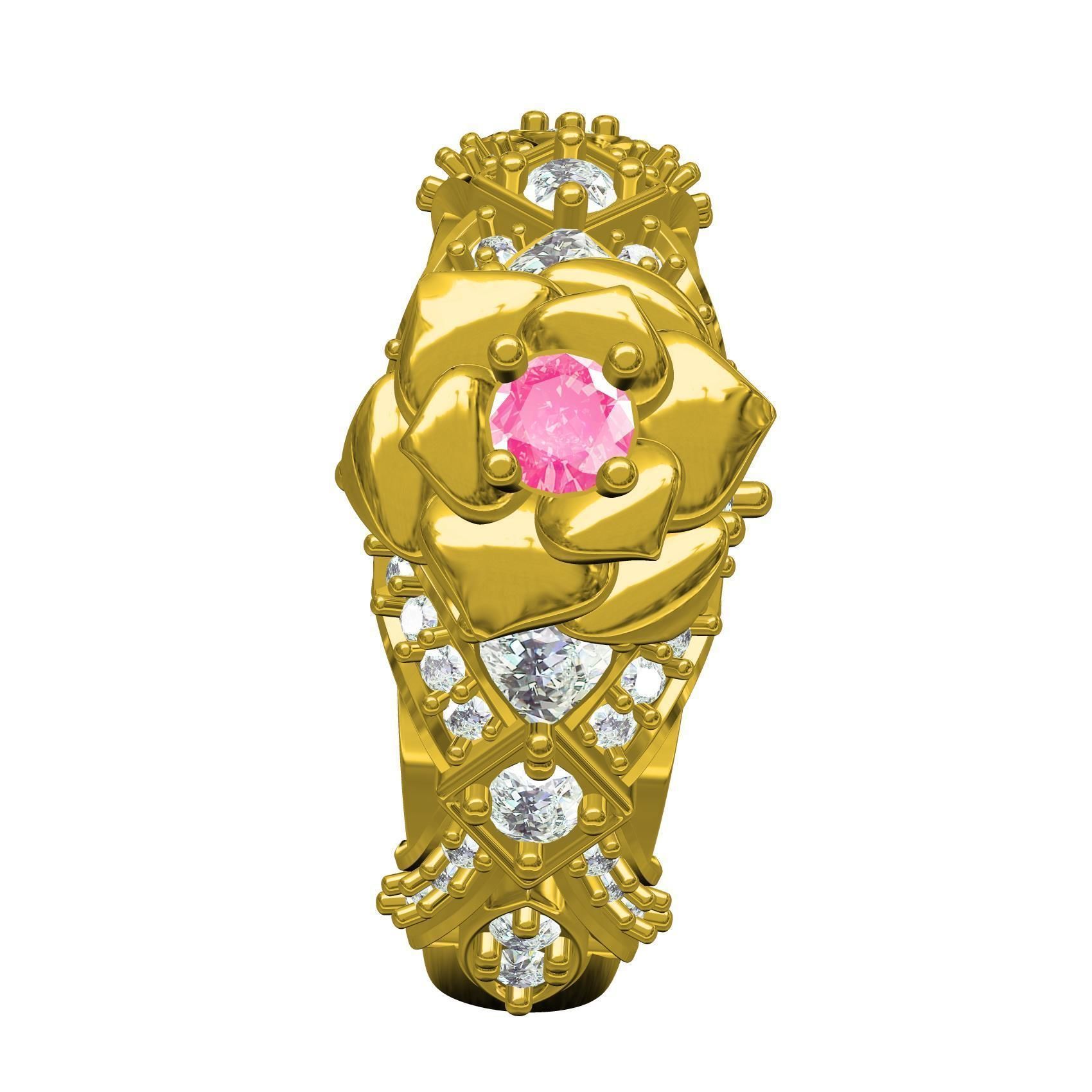 Pink Sapphire Rose Flower Ring for Women 3D print model_8