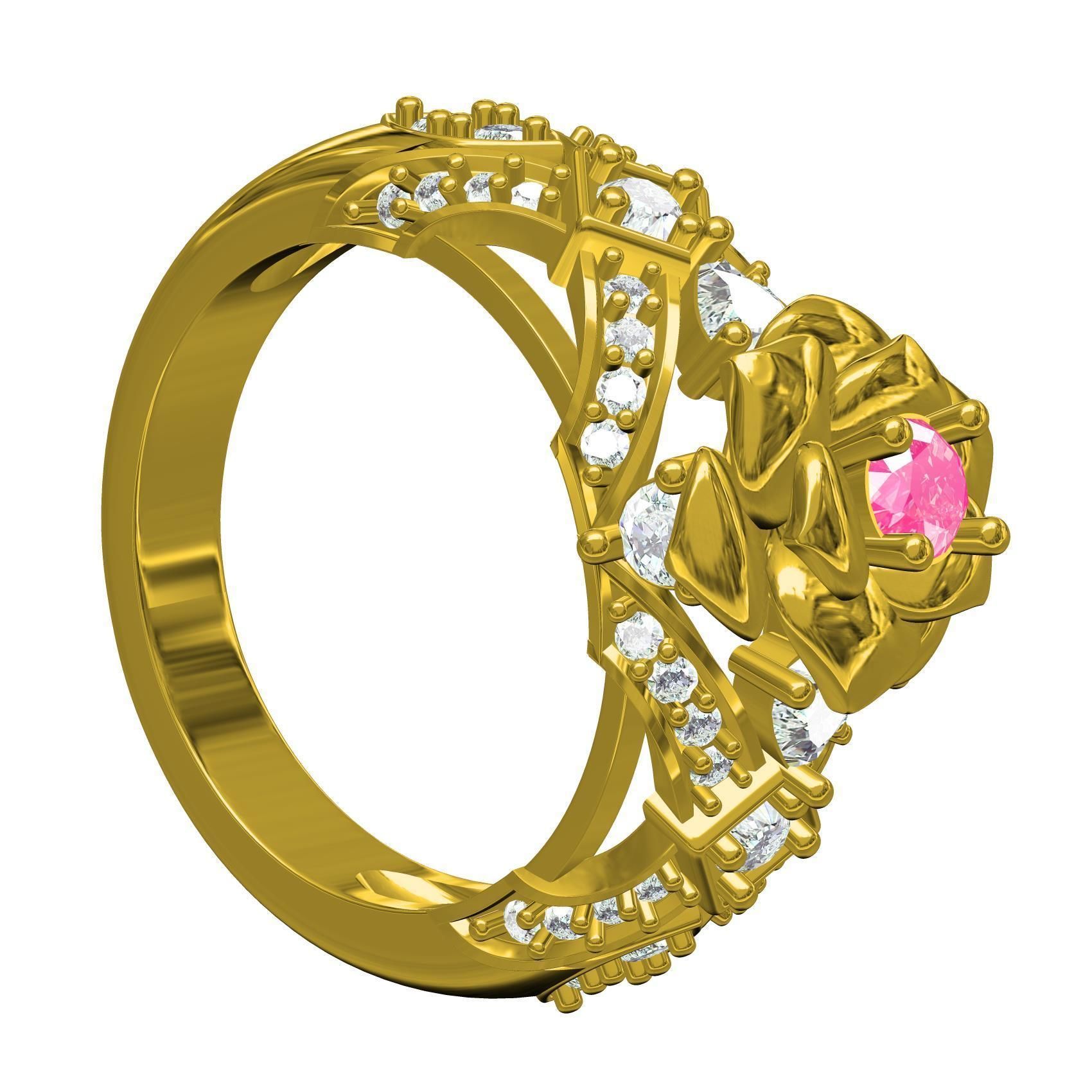 Pink Sapphire Rose Flower Ring for Women 3D print model_7