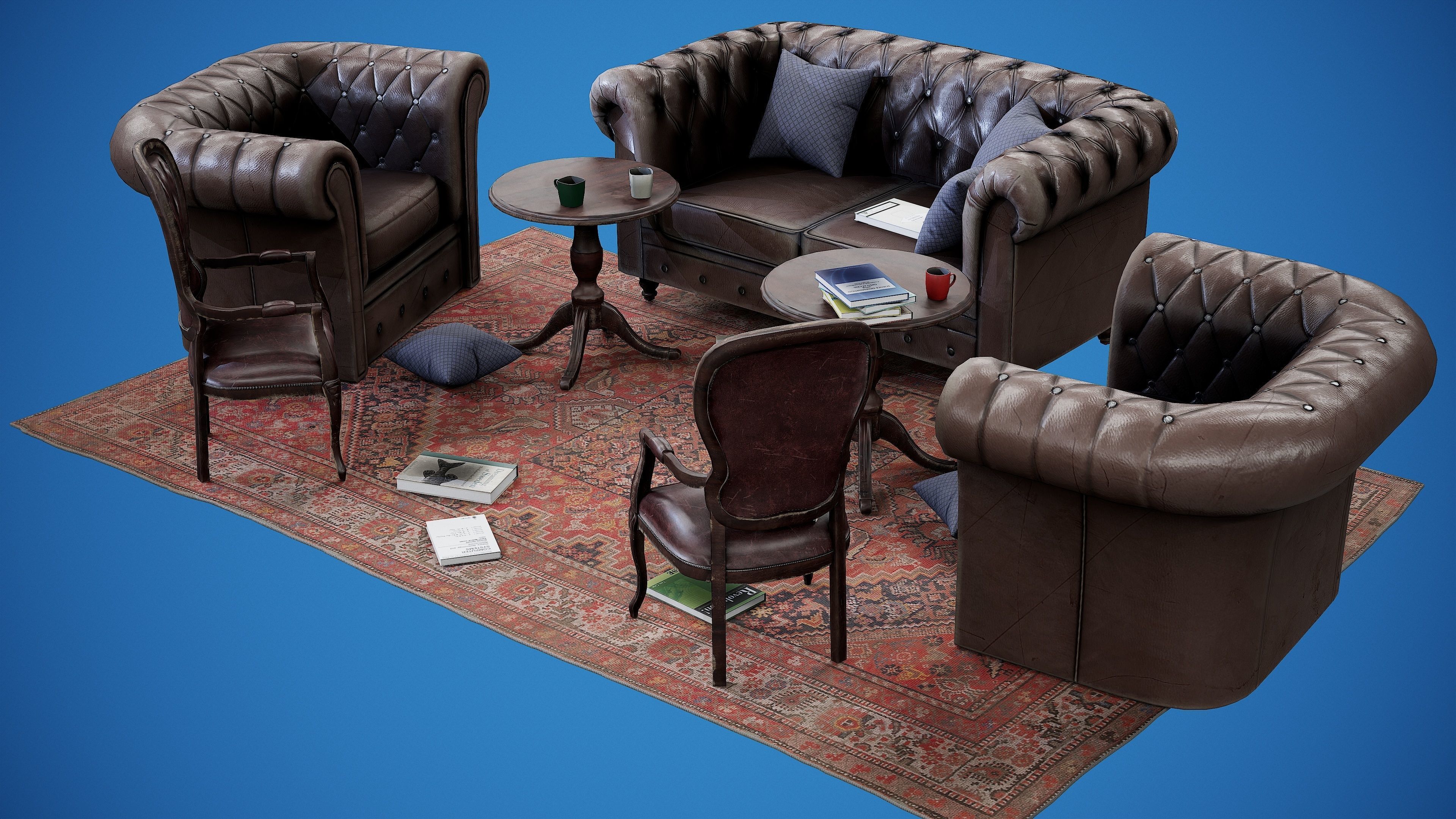 Armchair Set - PBR Game Ready Props Low-poly 3D model_1