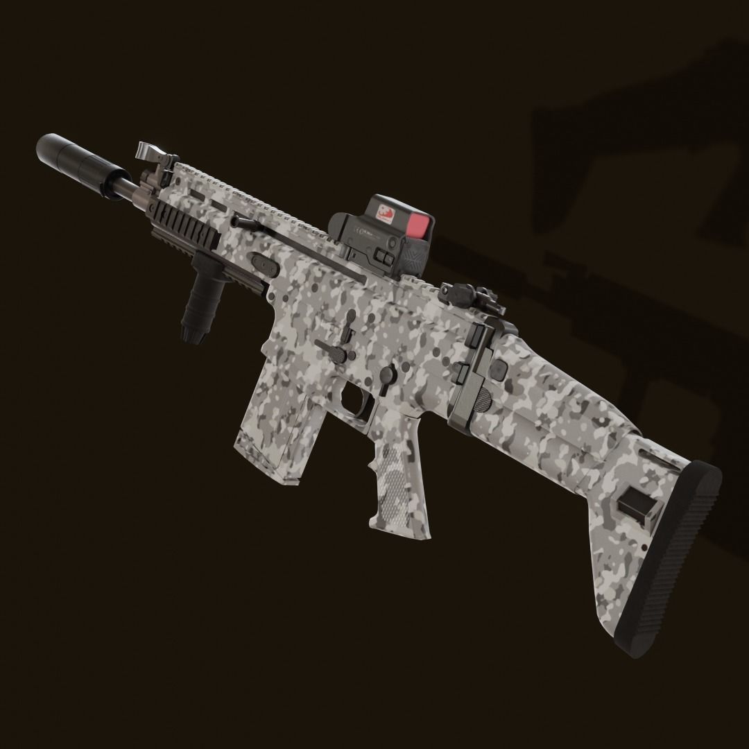 FNH Scar Heavy MK17 snow camo with new accessories Low-poly 3D model_3