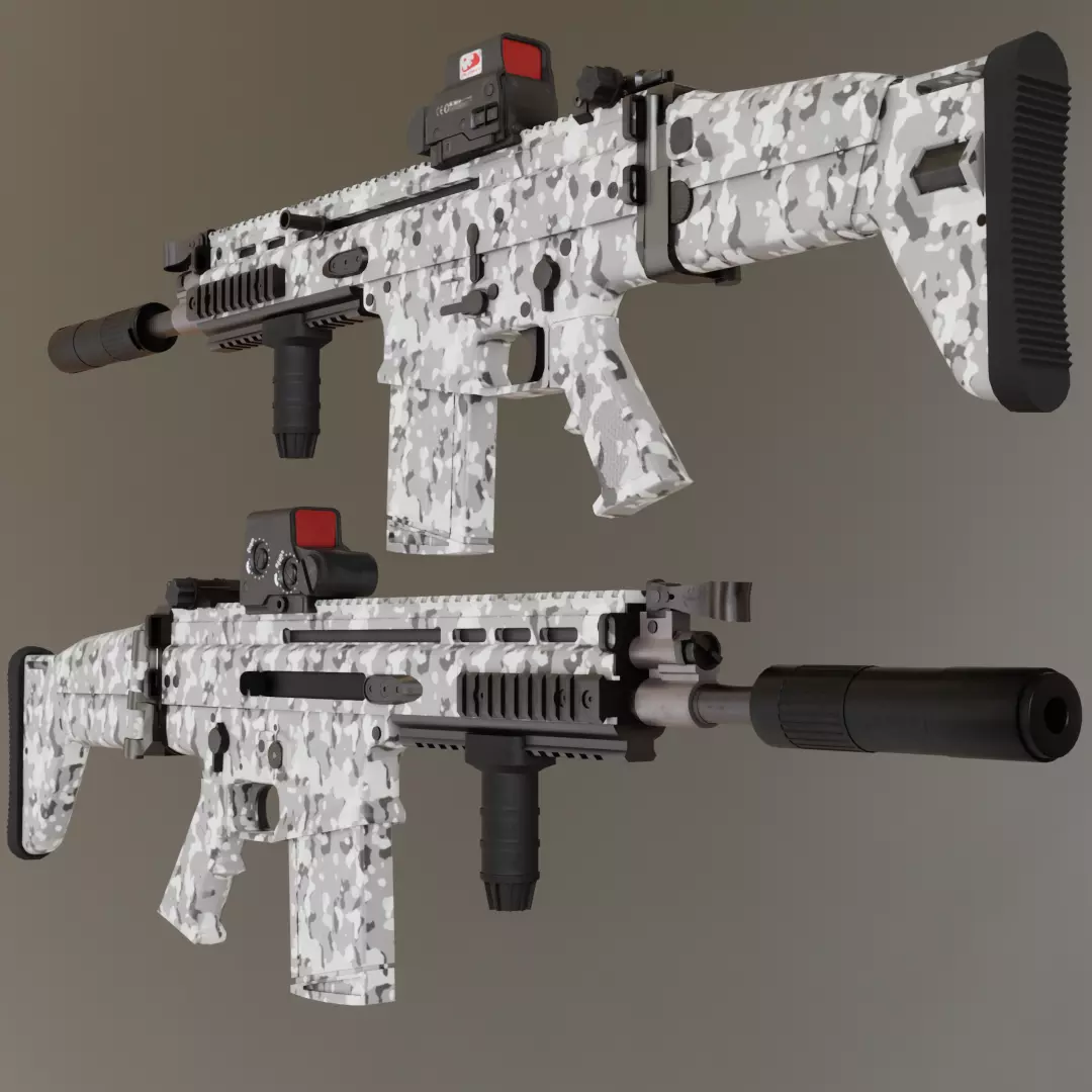 FNH Scar Heavy MK17 snow camo with new accessories Low-poly 3D model_0
