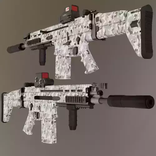 FNH Scar Heavy MK17 snow camo with new accessories Low-poly 3D model