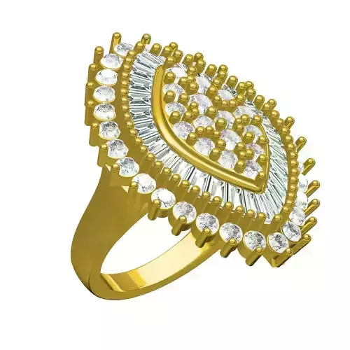 Marquise Shape Baguette and Round Halo Womens Ring