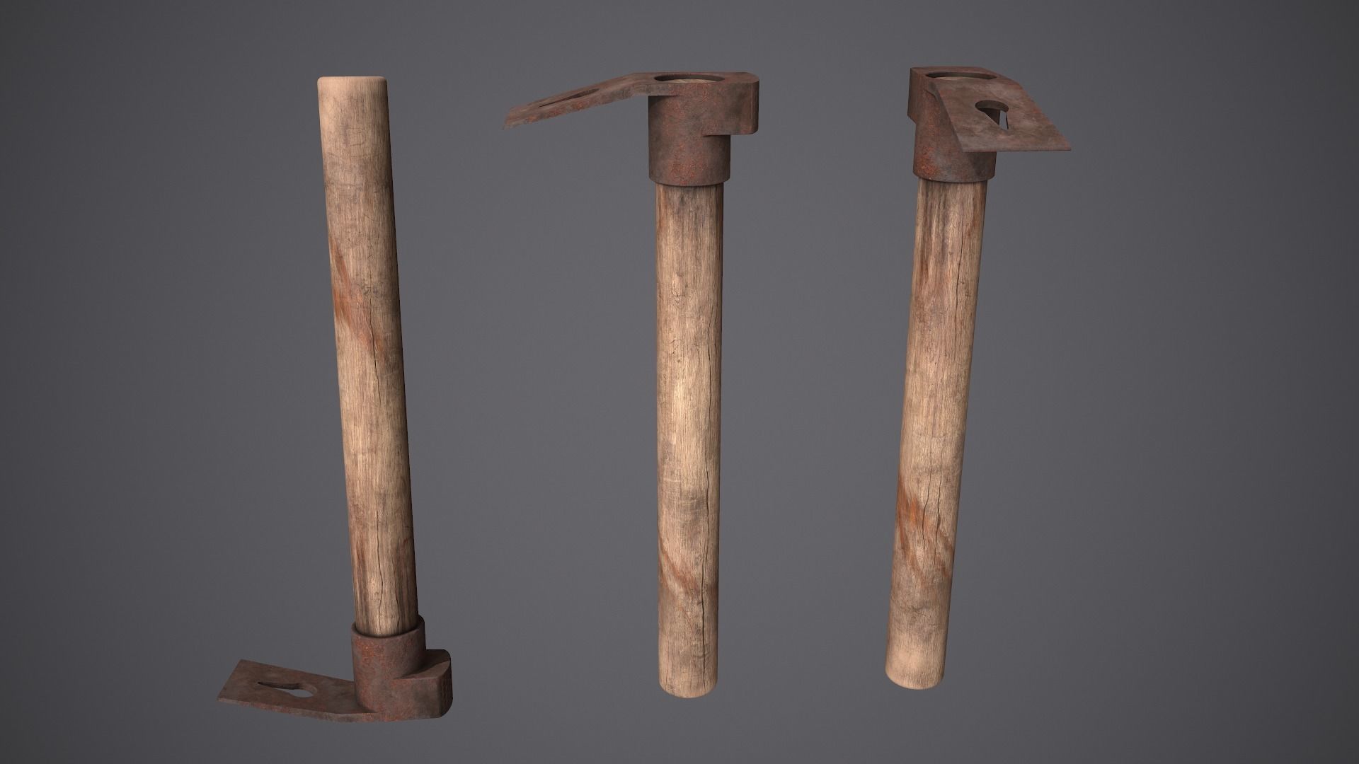 Hammer Old Low-poly 3D model_2