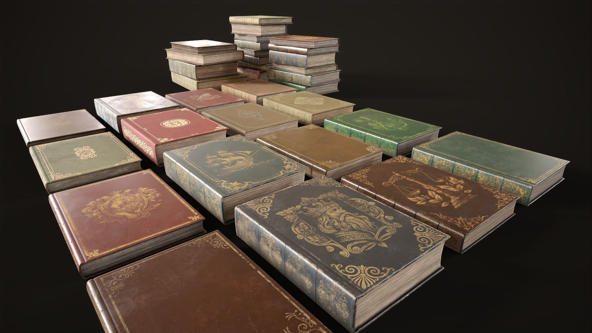 Set Vintage Books Low-poly 3D model_12
