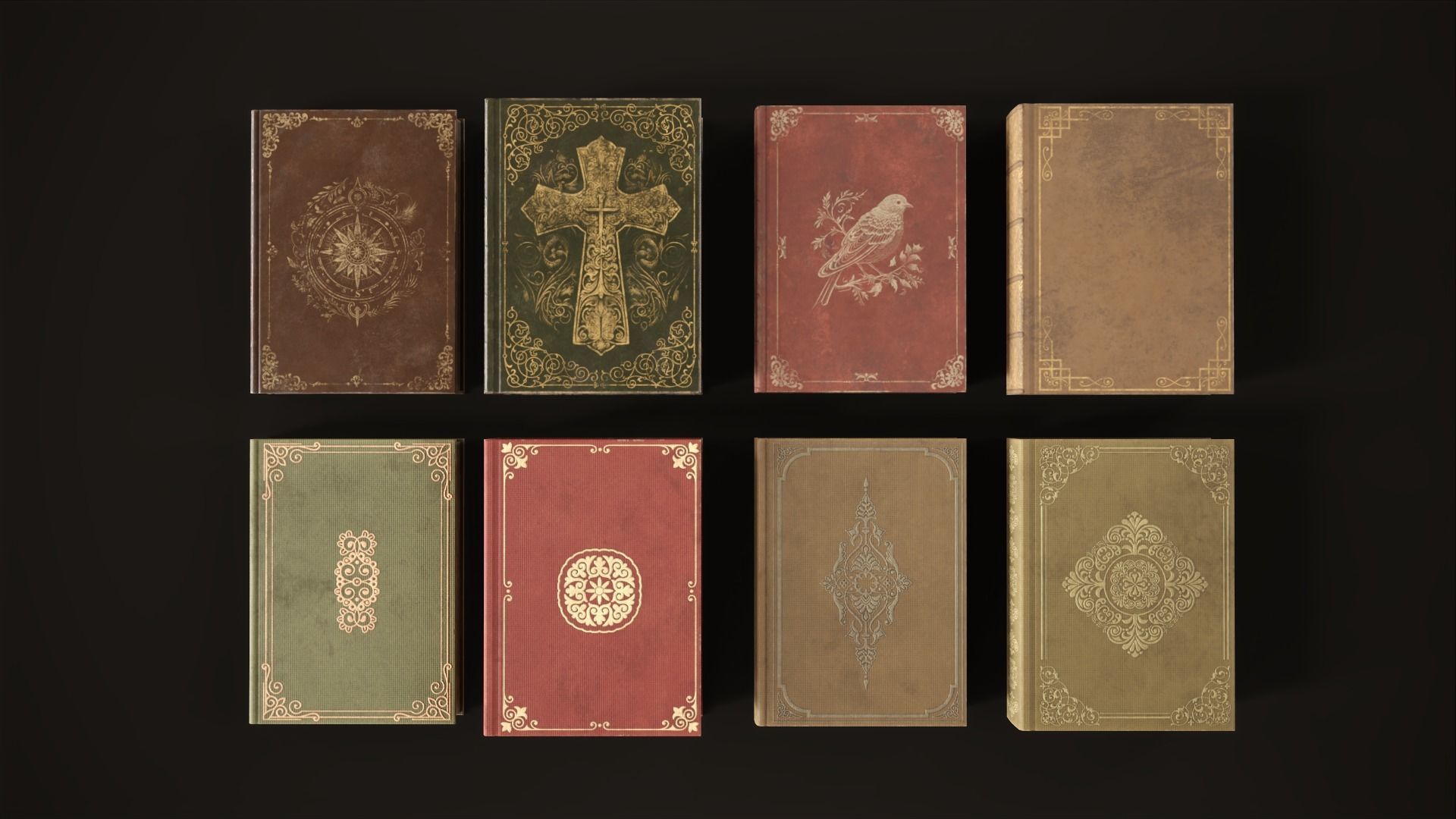 Set Vintage Books Low-poly 3D model_5