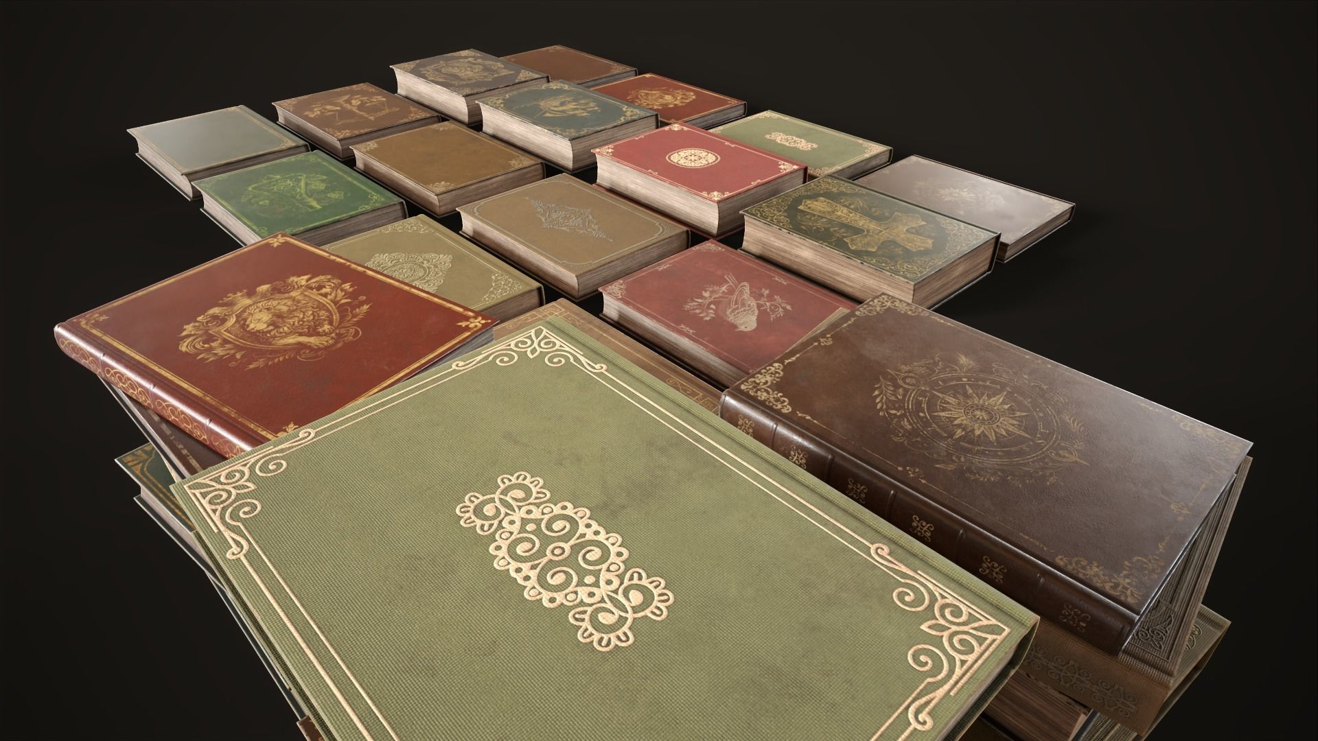 Set Vintage Books Low-poly 3D model_14