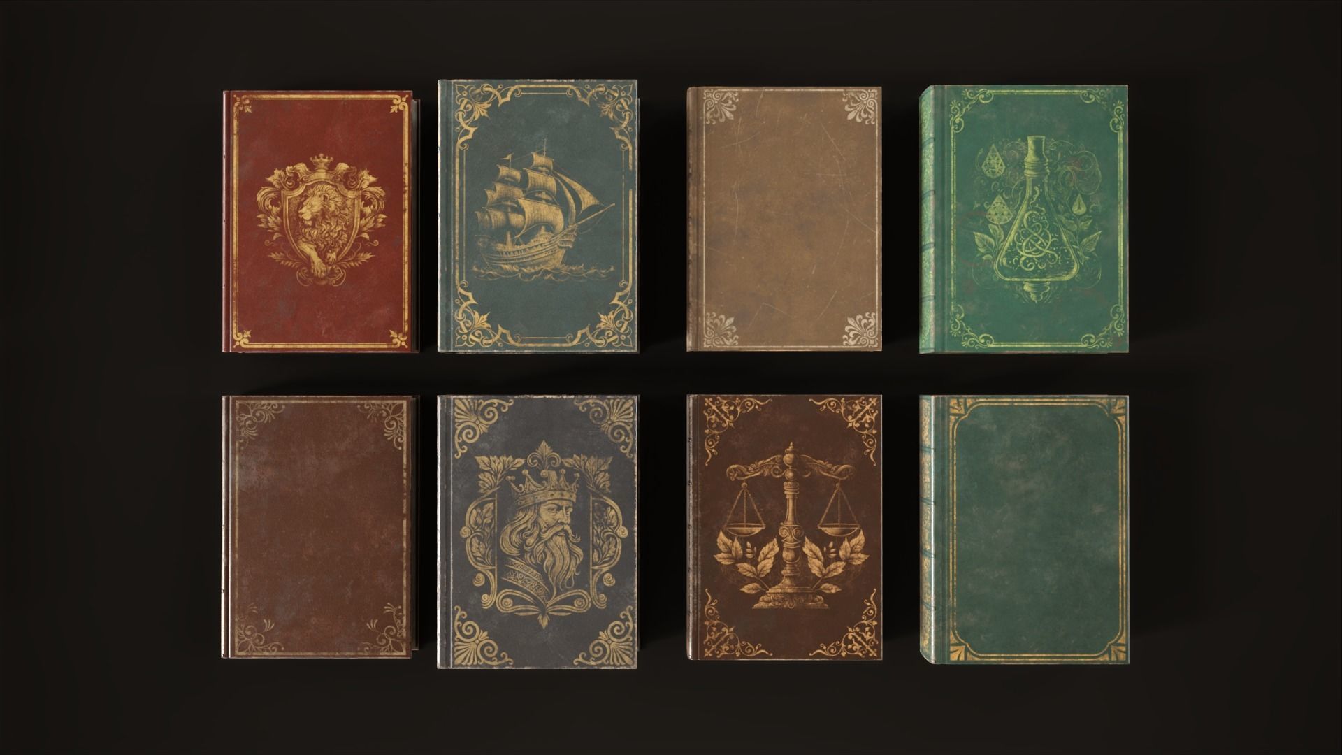 Set Vintage Books Low-poly 3D model_6