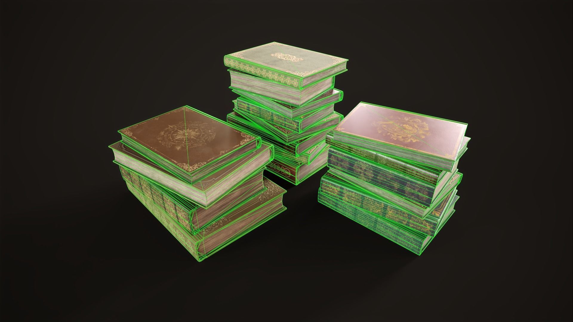 Set Vintage Books Low-poly 3D model_1