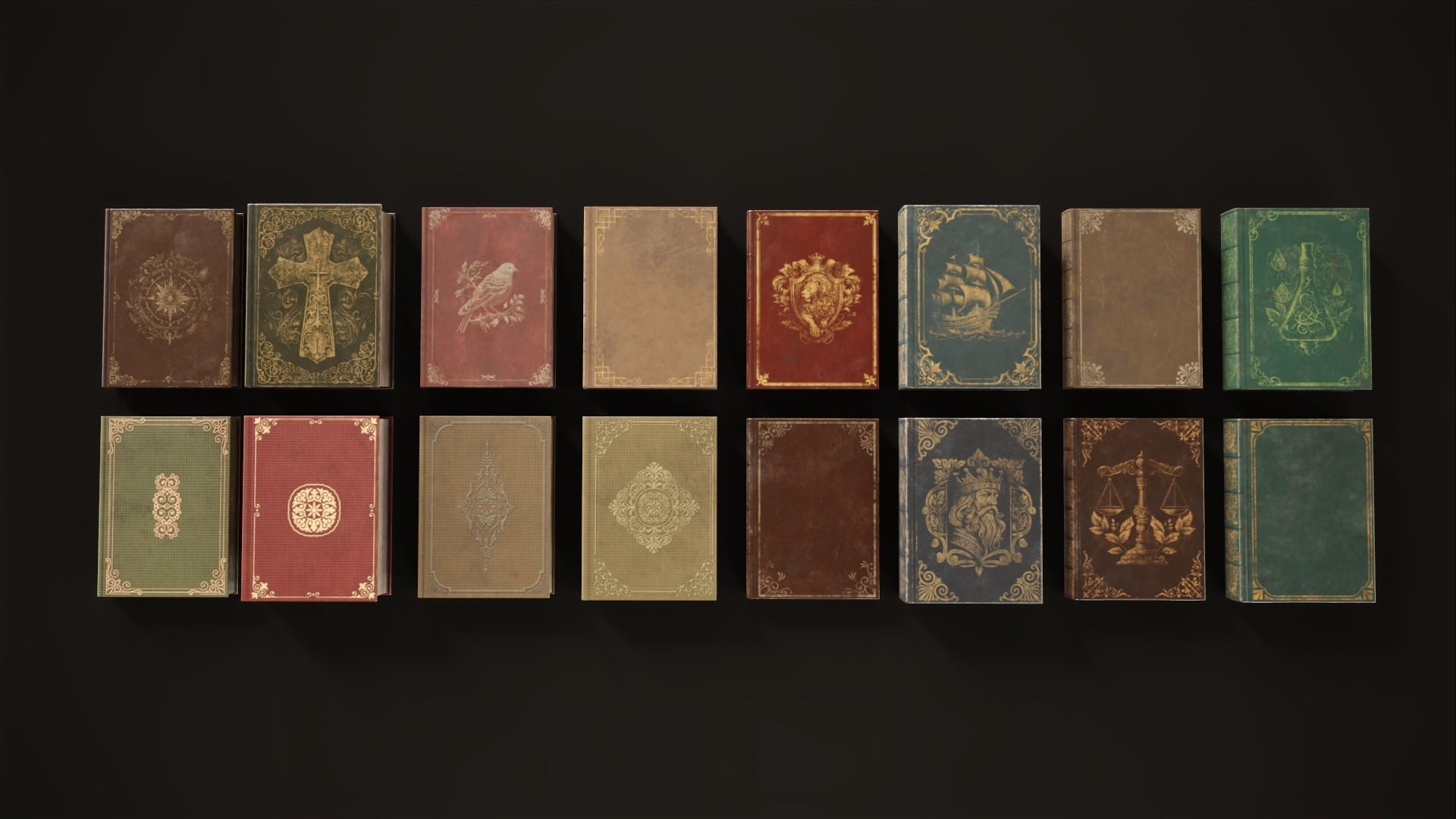 Set Vintage Books Low-poly 3D model_4