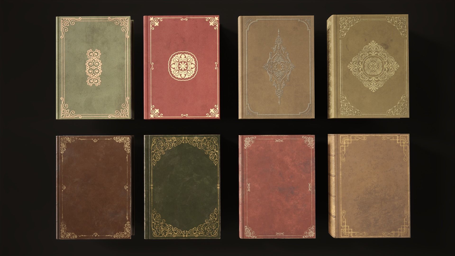 Set Vintage Books Low-poly 3D model_9