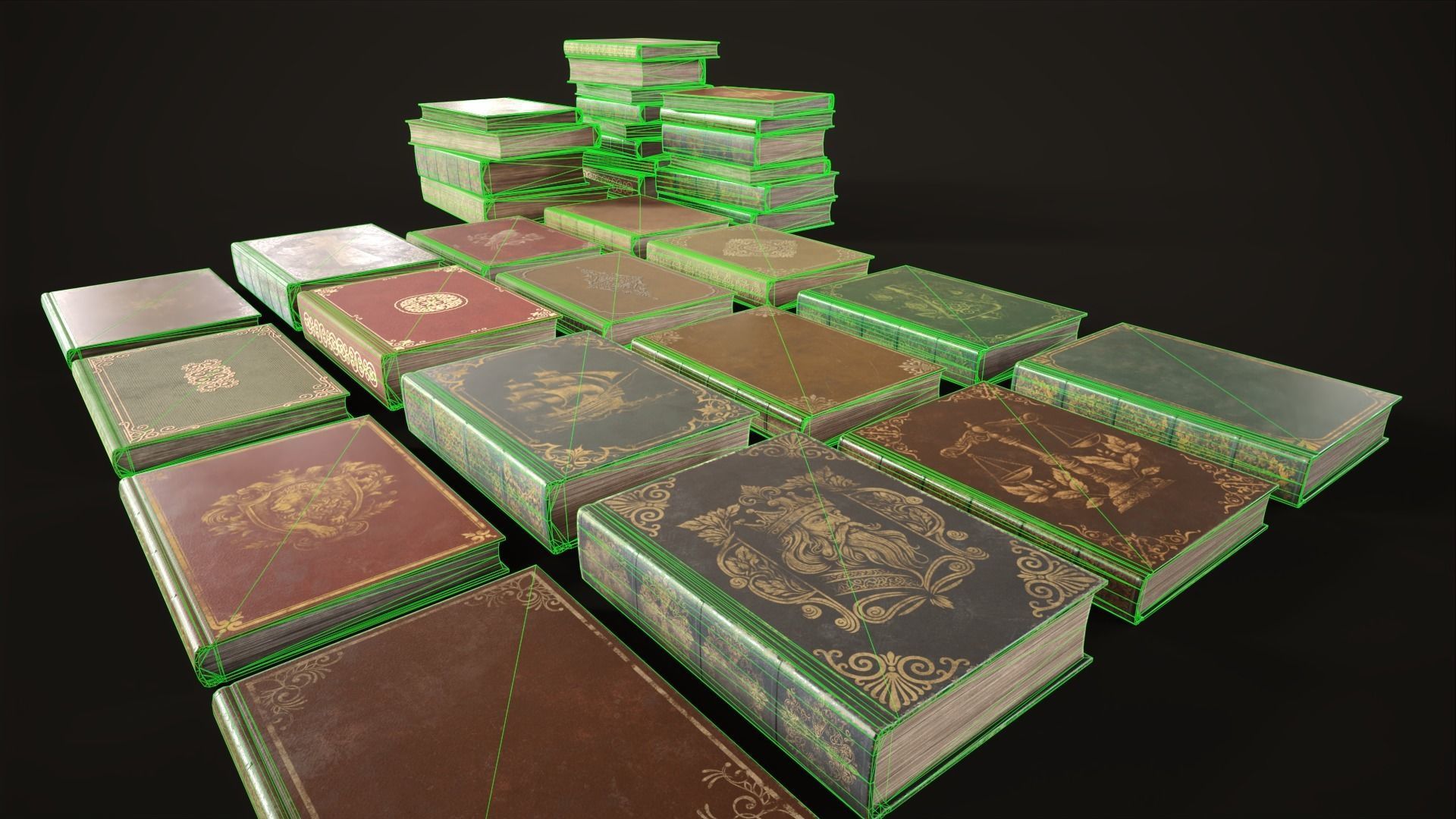Set Vintage Books Low-poly 3D model_13