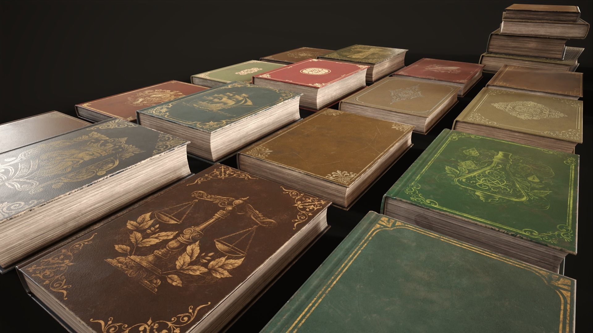 Set Vintage Books Low-poly 3D model_15