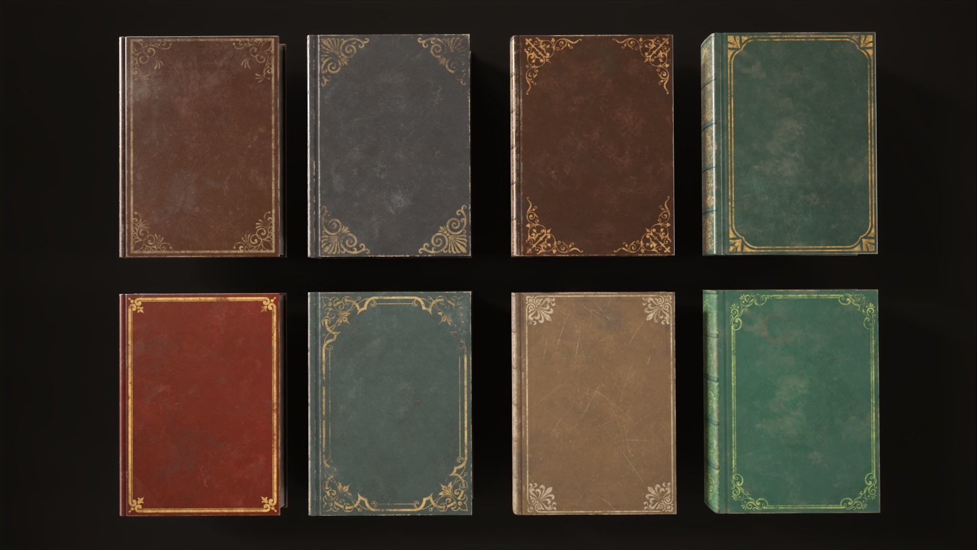 Set Vintage Books Low-poly 3D model_10