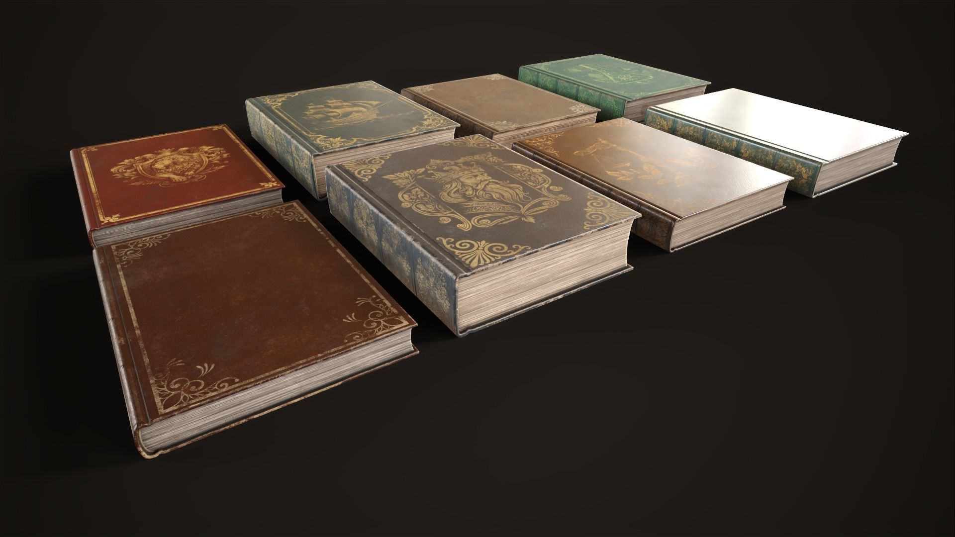 Set Vintage Books Low-poly 3D model_8