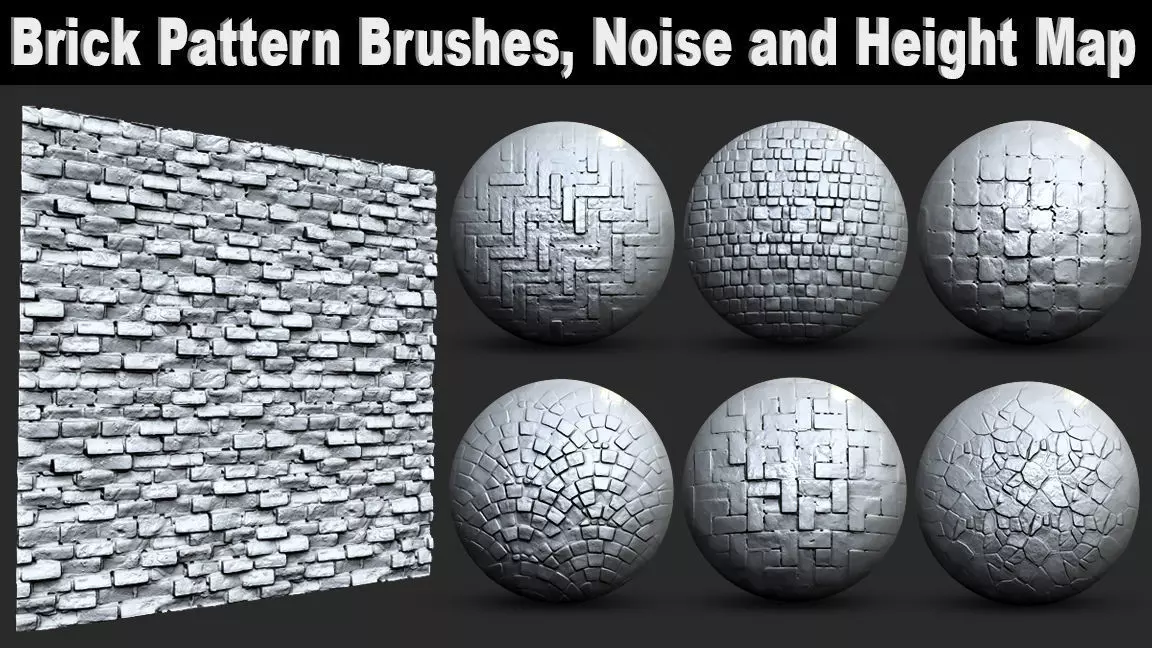 Brick Pattern Brushes Noise and Height Map Low-poly 3D model_0