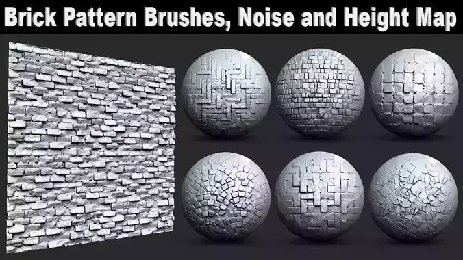 Brick Pattern Brushes Noise and Height Map Low-poly 3D model