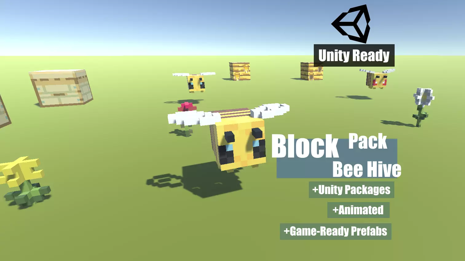 Block Pack Bee hive - block styled voxel bee hive Low-poly 3D model_0