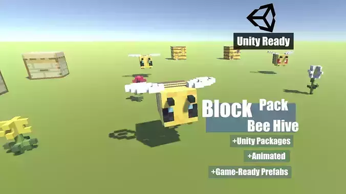 Block Pack Bee hive - block styled voxel bee hive Low-poly 3D model