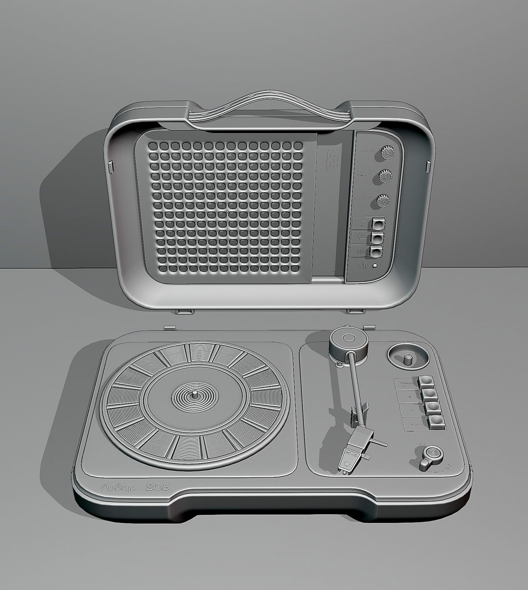 Vintage portable turntable 2 3D model_3