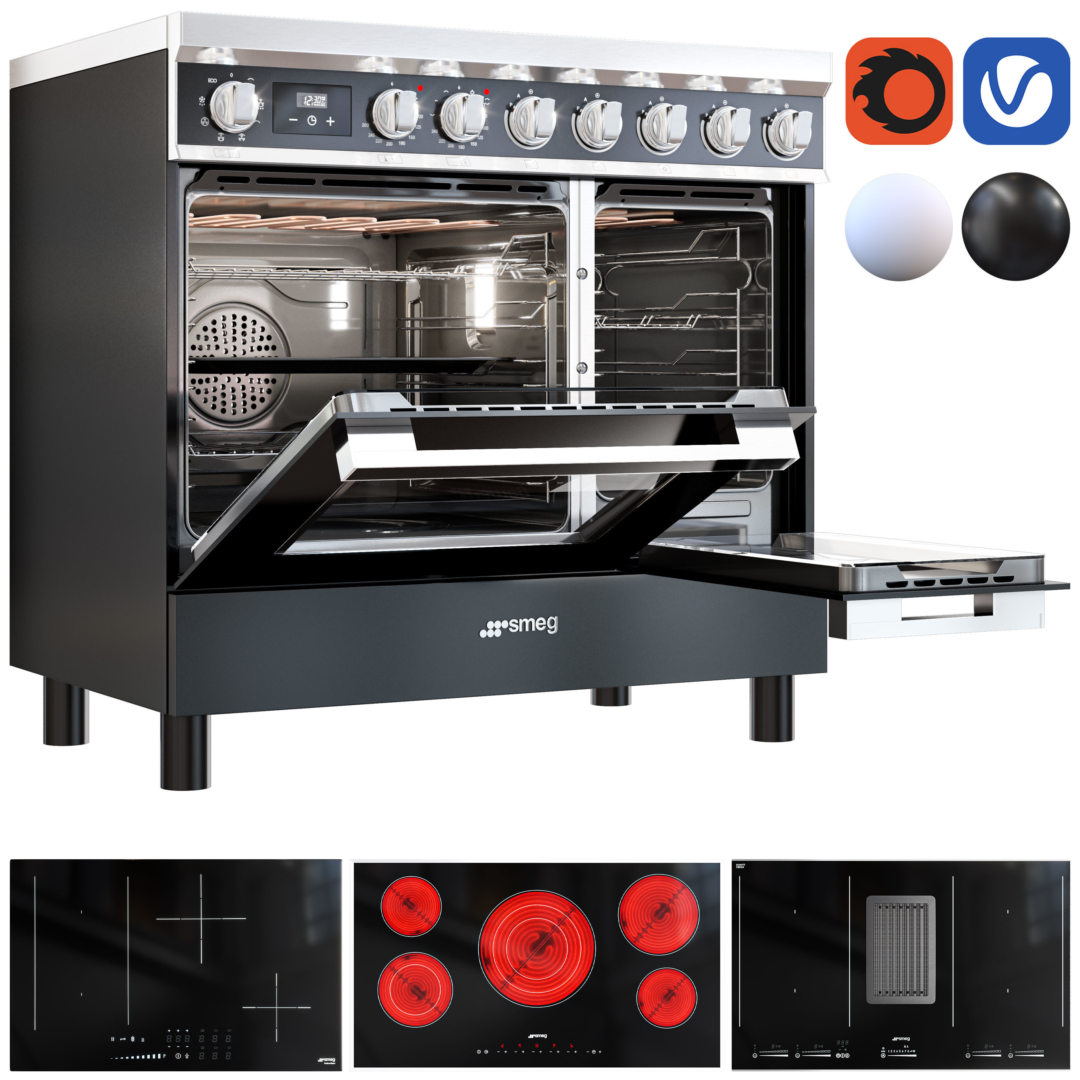 smeg range and cooktop Low-poly 3D model_15