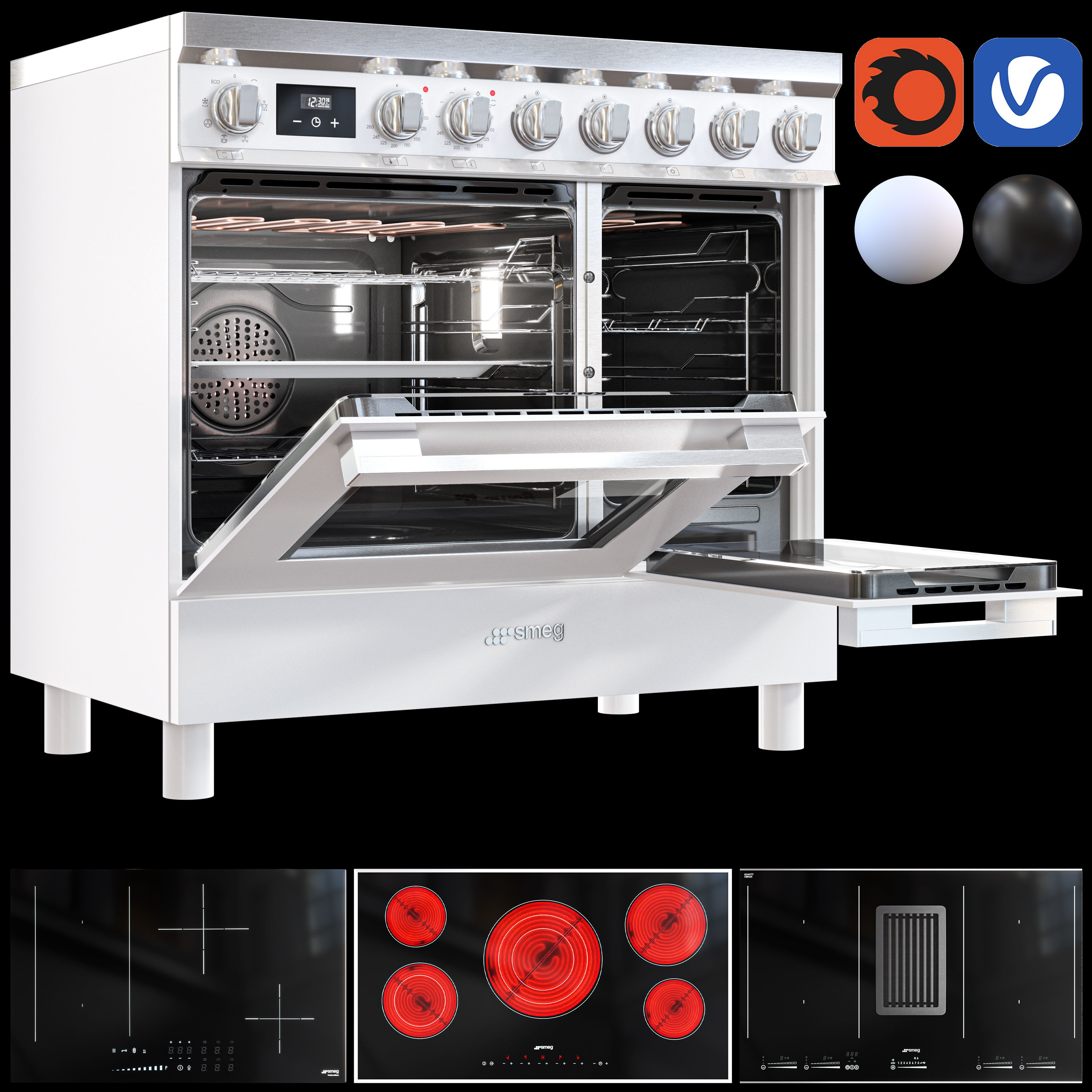 smeg range and cooktop Low-poly 3D model_1