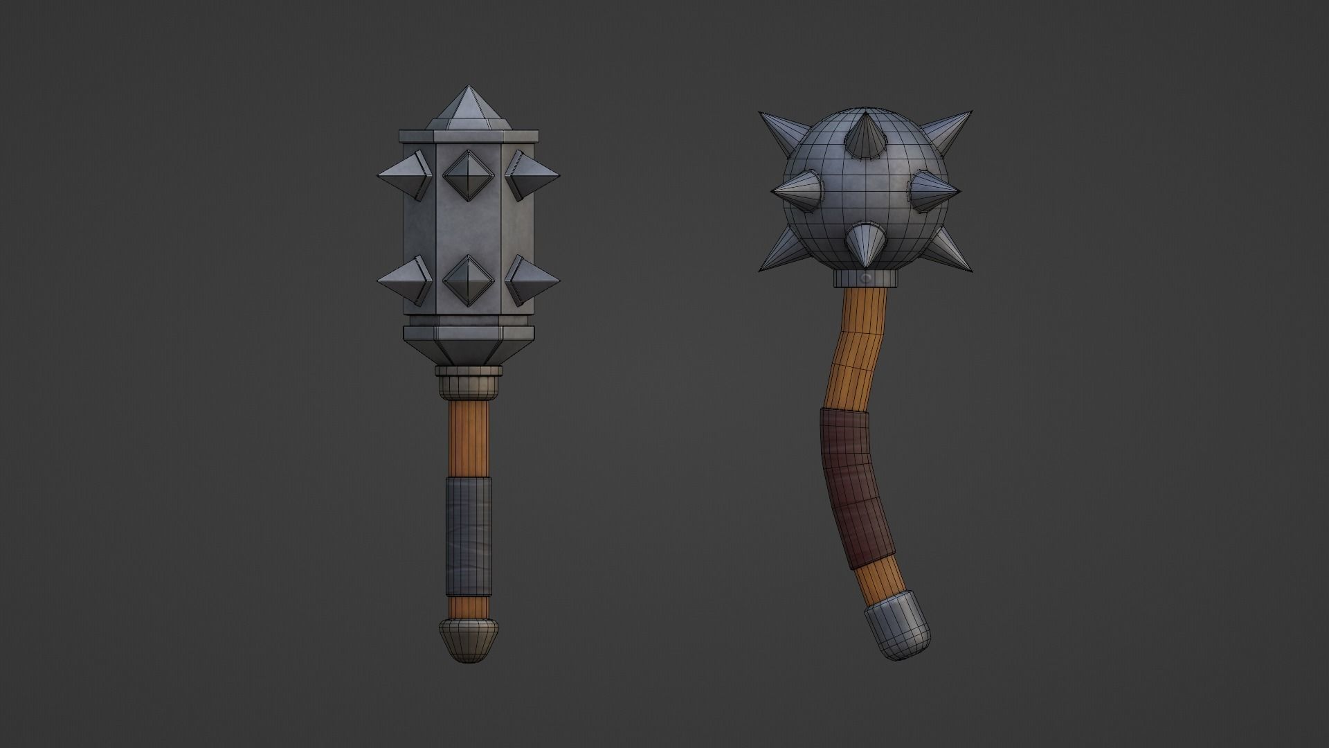 Maces weapon with spikes Low-poly 3D model_9
