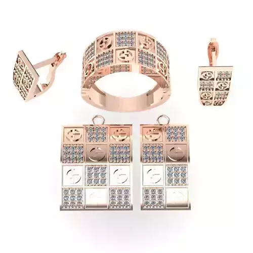 SET B575 rose gold jewelry with diamonds
