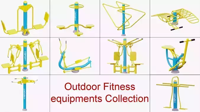 Outdoor Fitness equipments Collection 3D model