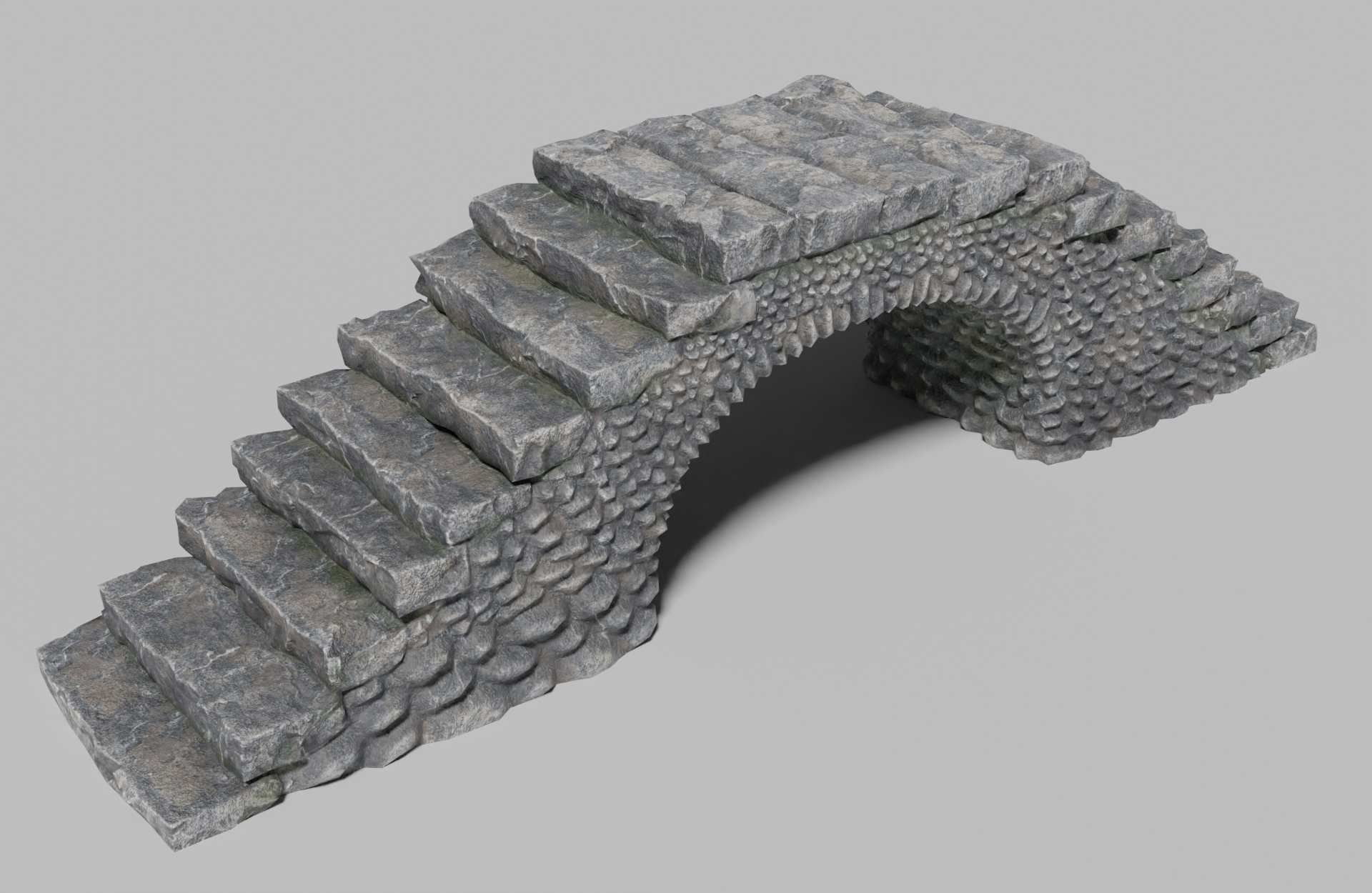 Cobblestone Bridge - Fantasy Medieval Low-Poly Pebble Footbridge Low-poly 3D model_1