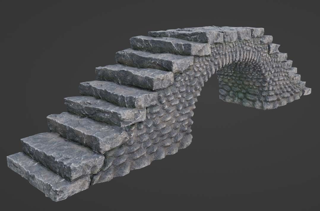 Cobblestone Bridge - Fantasy Medieval Low-Poly Pebble Footbridge Low-poly 3D model_2