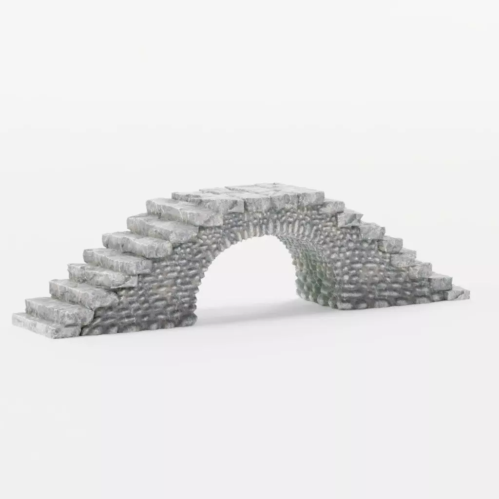 Cobblestone Bridge - Fantasy Medieval Low-Poly Pebble Footbridge Low-poly 3D model_0
