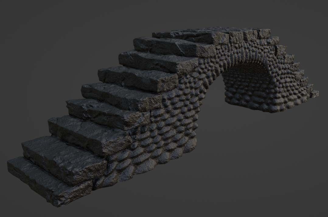 Cobblestone Bridge - Fantasy Medieval Low-Poly Pebble Footbridge Low-poly 3D model_3