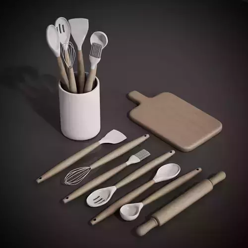 Housewares wooden cutting board with utensils