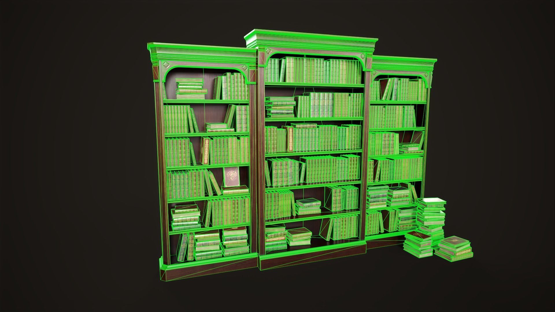 Vintage bookcase Low-poly 3D model_4