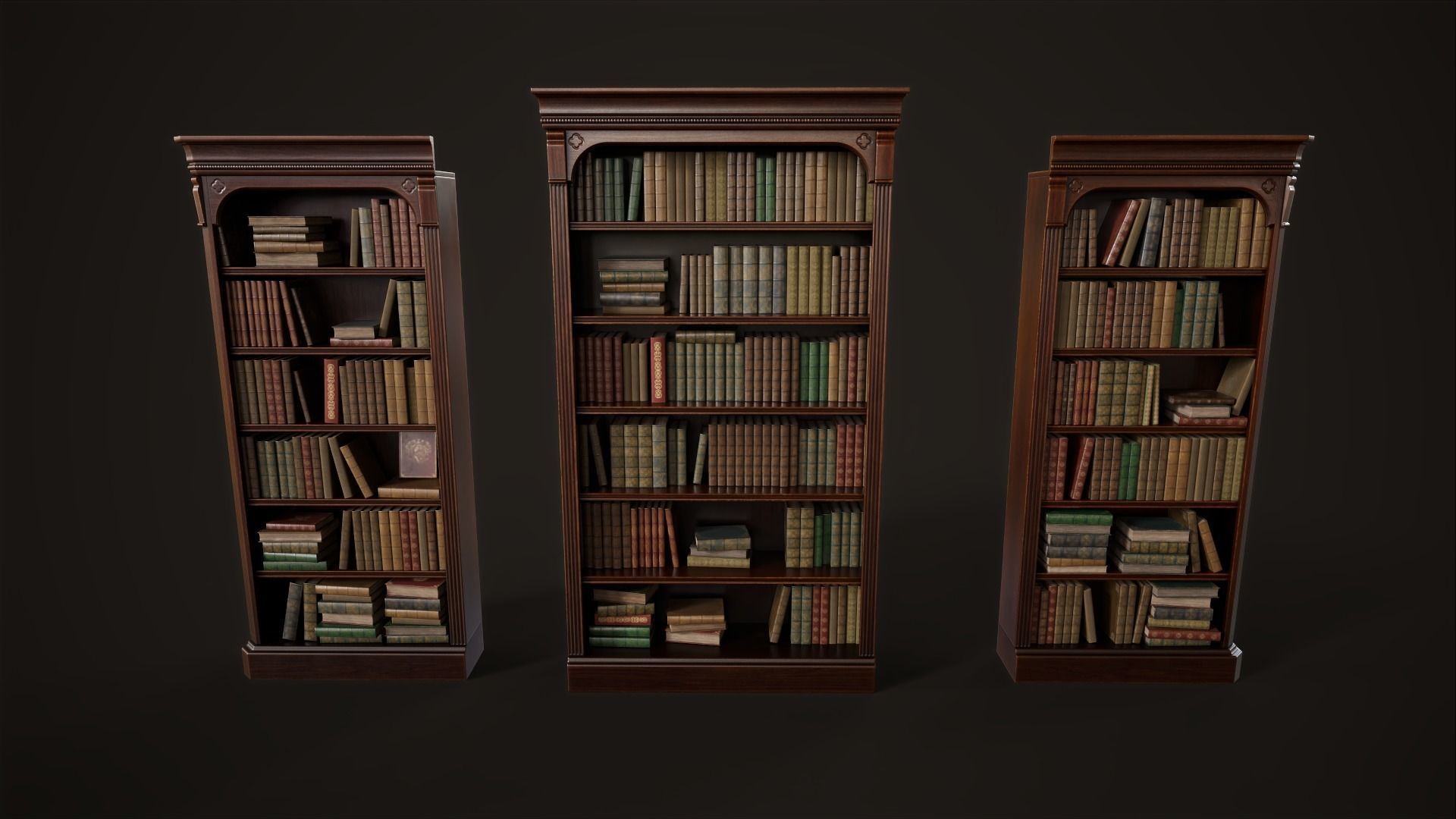 Vintage bookcase Low-poly 3D model_2