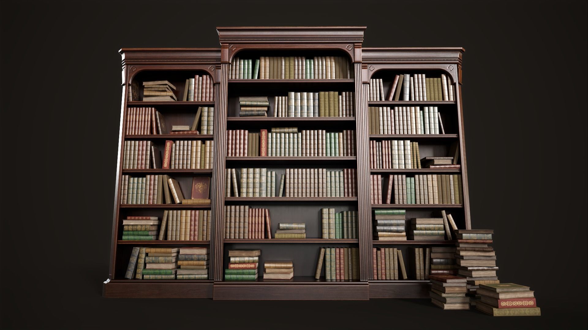 Vintage bookcase Low-poly 3D model_8
