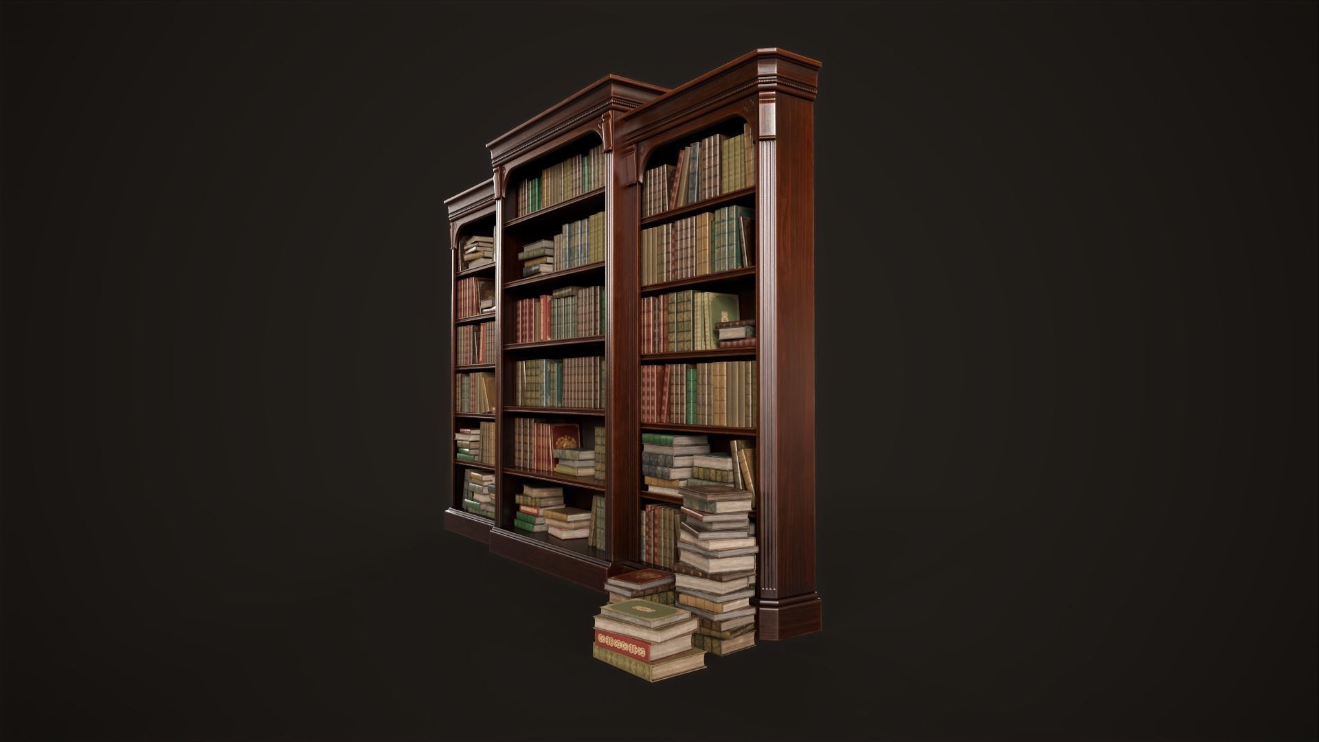 Vintage bookcase Low-poly 3D model_10