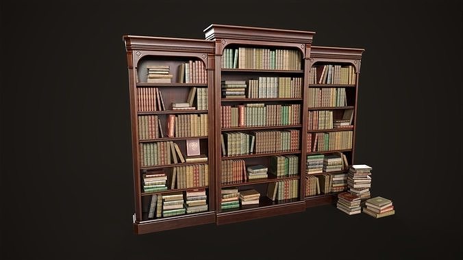 Vintage bookcase Low-poly 3D model 2