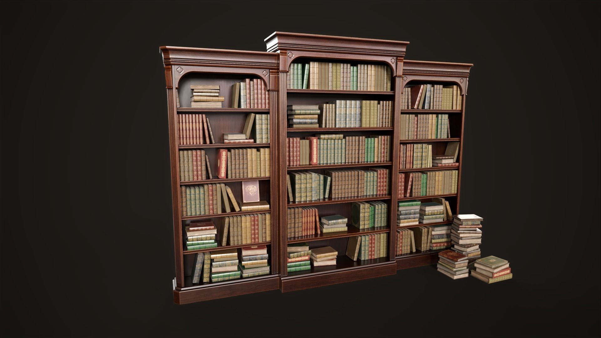 Vintage bookcase Low-poly 3D model_1