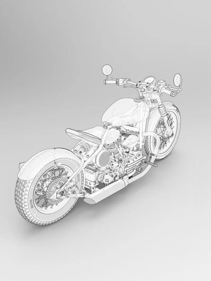 Bobber-style motorcycle 3D model_0