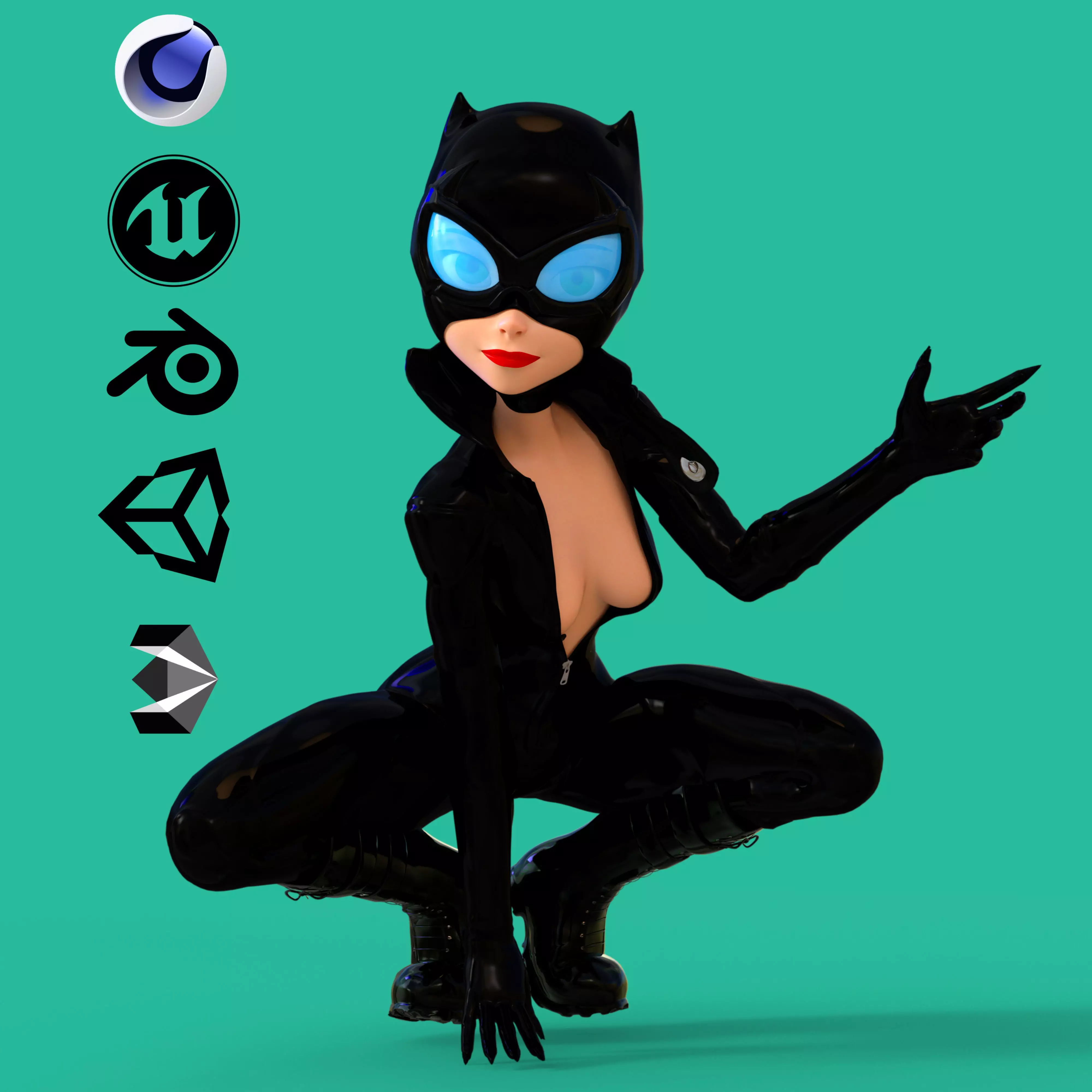Cartoon Catwoman Low-poly 3D model