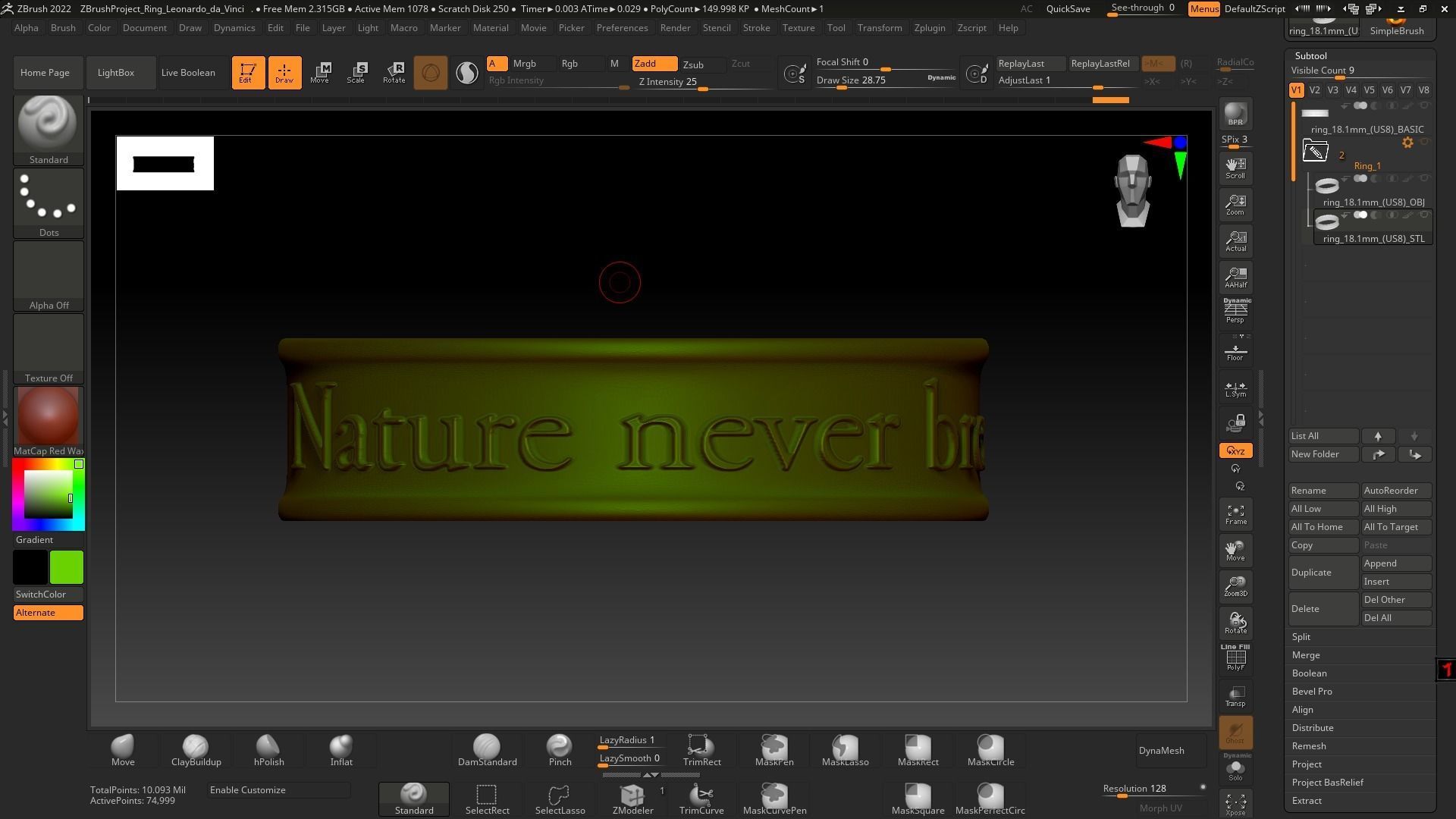 Leonardo da Vinci phrase ring STL 3D model for 3D printing 3D print model_10