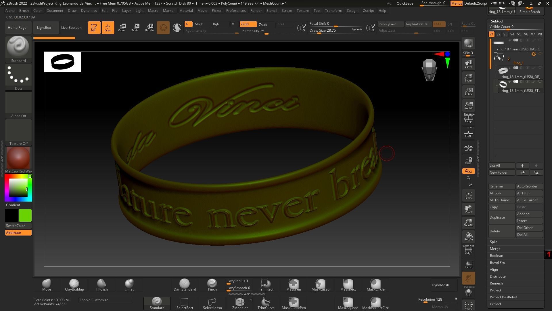 Leonardo da Vinci phrase ring STL 3D model for 3D printing 3D print model_4